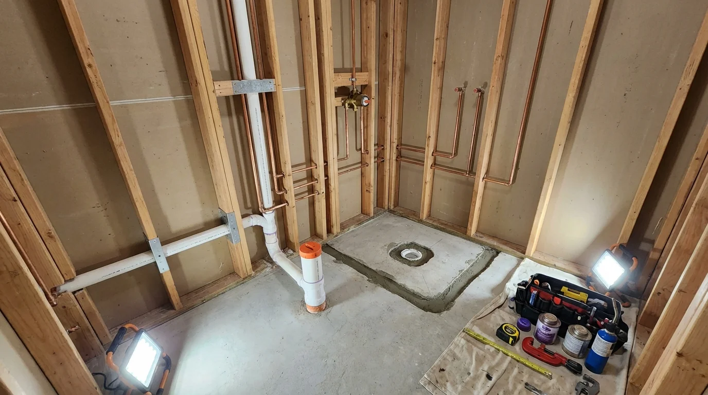 Bathroom rough-in plumbing during remodel by Johns Plumbing LLC in Wauchula
