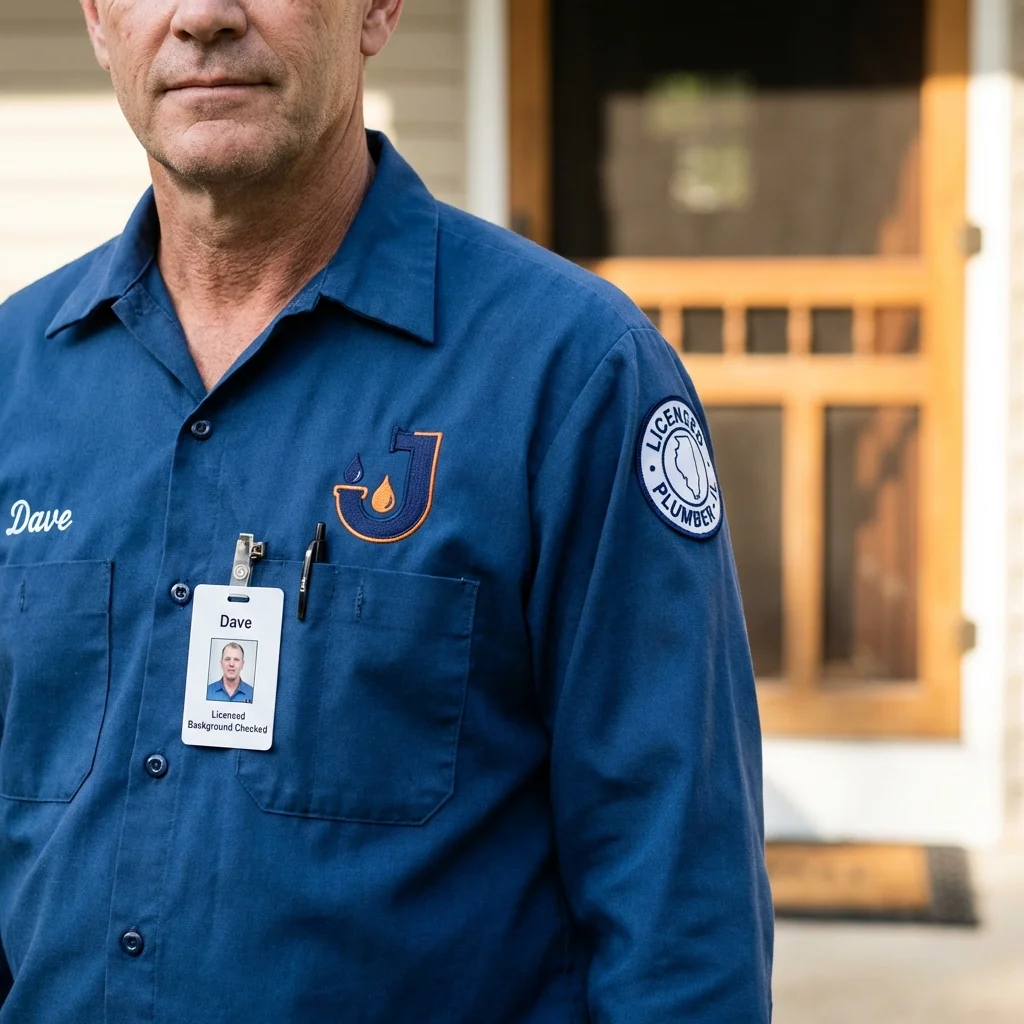 Licensed plumber showing ID badge in Wauchula, FL