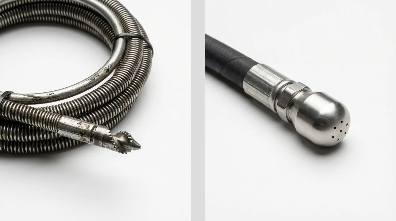 Drain snake cable and hydro jetting nozzle used for drain cleaning in Wauchula, FL